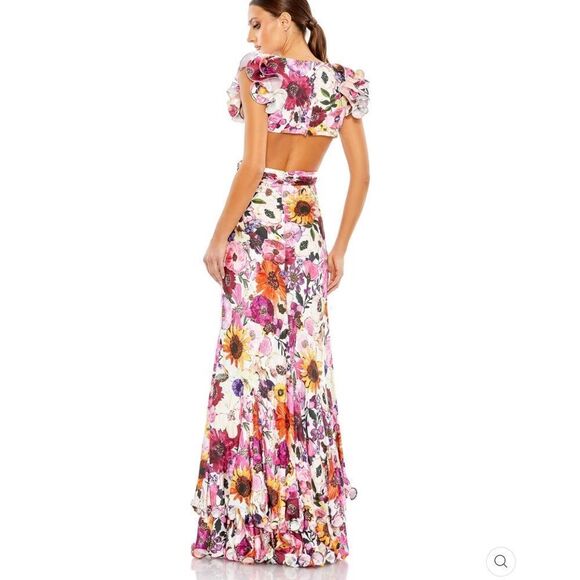 Mac Duggal 68107 Womens Floral Cut-Out Ruffle Sleeve Dress Gown - Picture 4 of 16